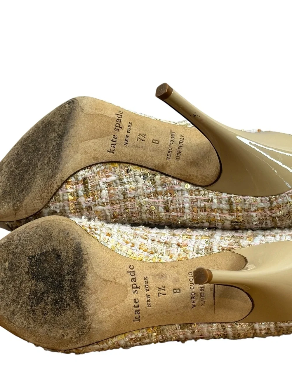 Kate Spade New York heels Stiletto pointed toe pump tweed patent leather Sz 7.5B